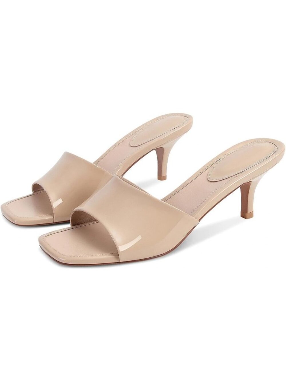 Women's Kitten Heel Stiletto C-Nude Low Heels Slip On Slides Square Open Toe